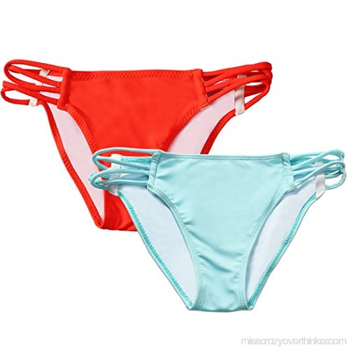 Reteron Womens Fashion Strappy Side Bikini Bathing Suit Bottoms 2 Pack